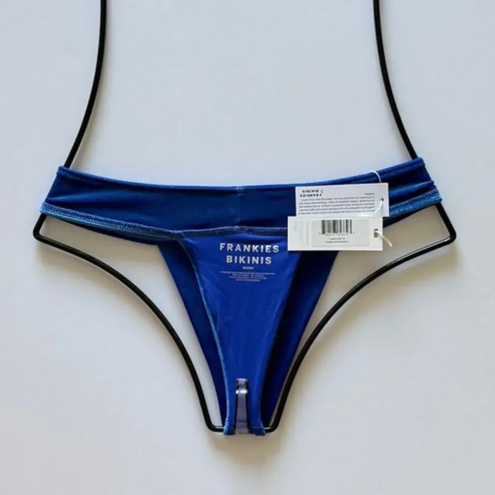 Frankies Bikinis Phoebe Velvet Thong Bikini Bottom - Pacific Blue - M - NWT